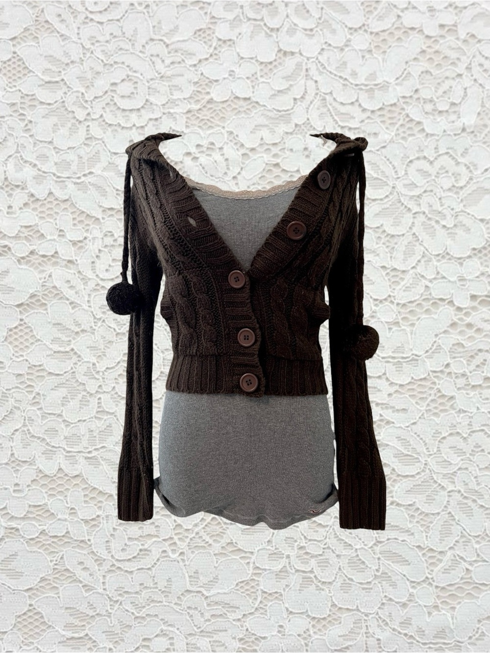 vintage hollister lace trim grey fitted tank top